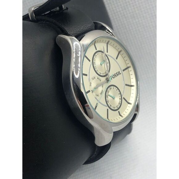Fossil BQ3090 Unisex Black Leather Analog Dial Quartz Genuine Wrist Watch LP224 - Picture 3 of 9